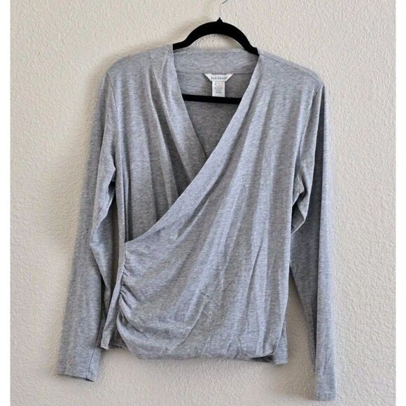 Sundance Raquel V Neck Long Sleeve Cotton Wrap Top Size Large Solid Gray - Picture 7 of 7
